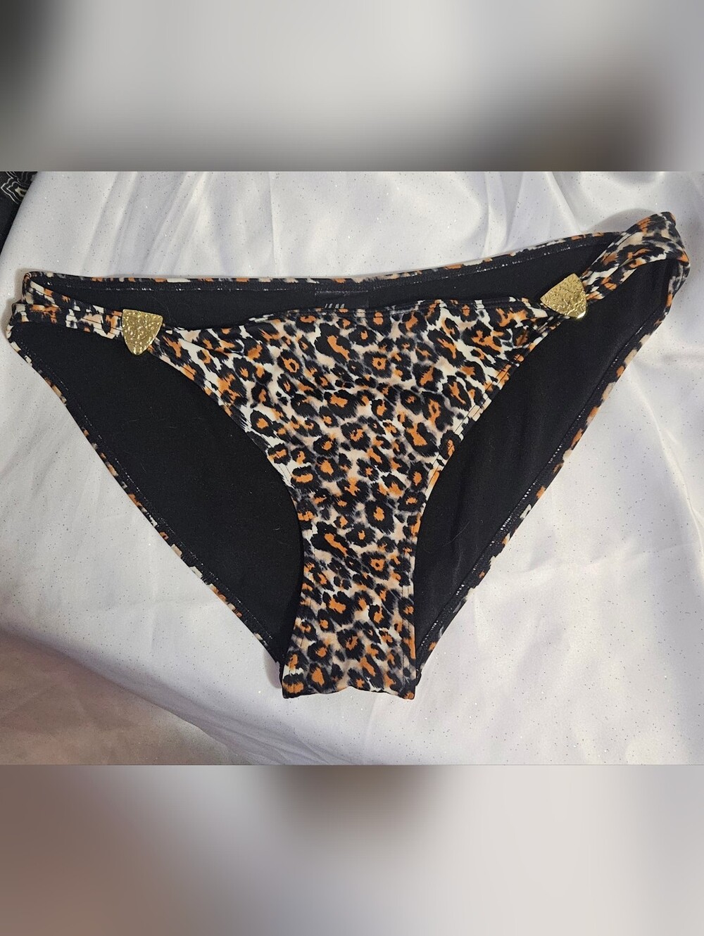 H&M Animal Print Swimwear Bottom with Gold Accent Size 10